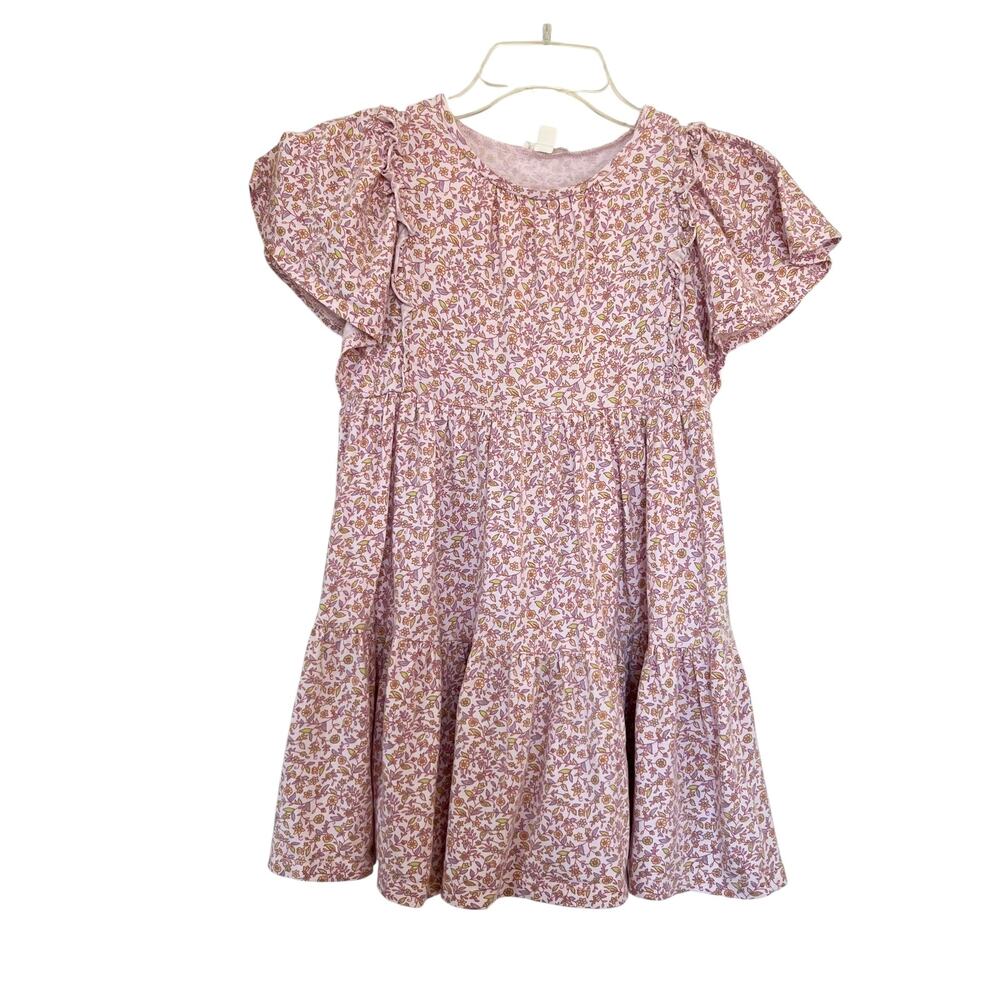 Crewcuts Girls Pink Floral Tiered Cotton Summer Dress Size 8 Garden Party